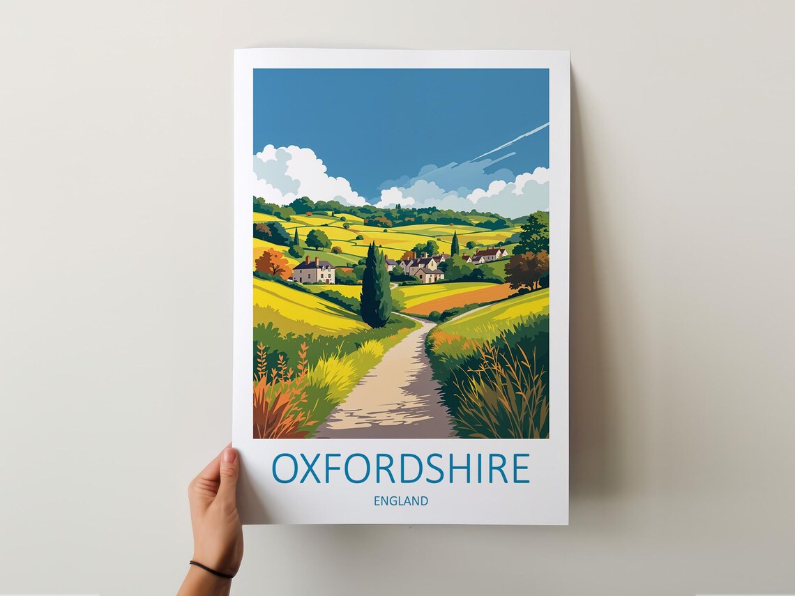 Oxfordshire England Rolling Fields Country Lane And Village Poster - Image 6