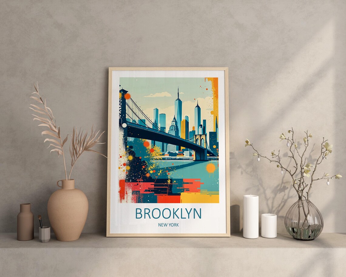 Brooklyn New York Bridge Manhattan Skyline Splash Color Art Poster - Image 2