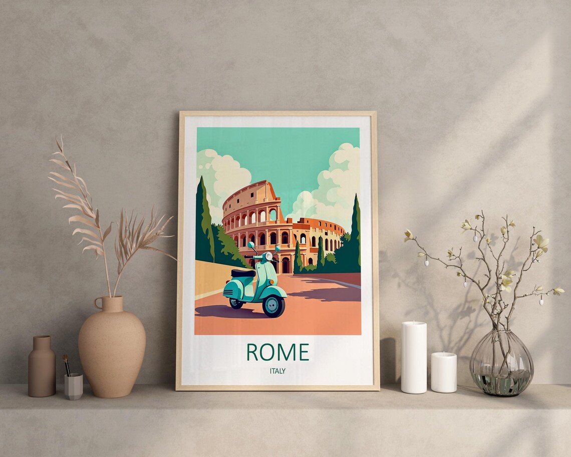 Rome Italy Colosseum With Retro Mint Scooter on the Street Poster - Image 2