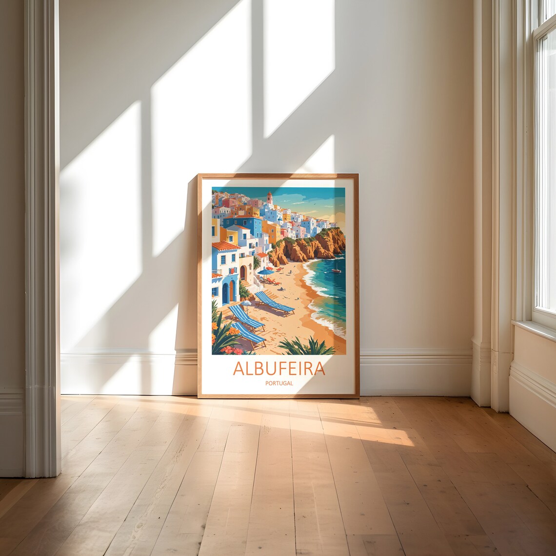 Albufeira Portugal Colorful Clifftop Old Town Beach Travel Poster - Image 6
