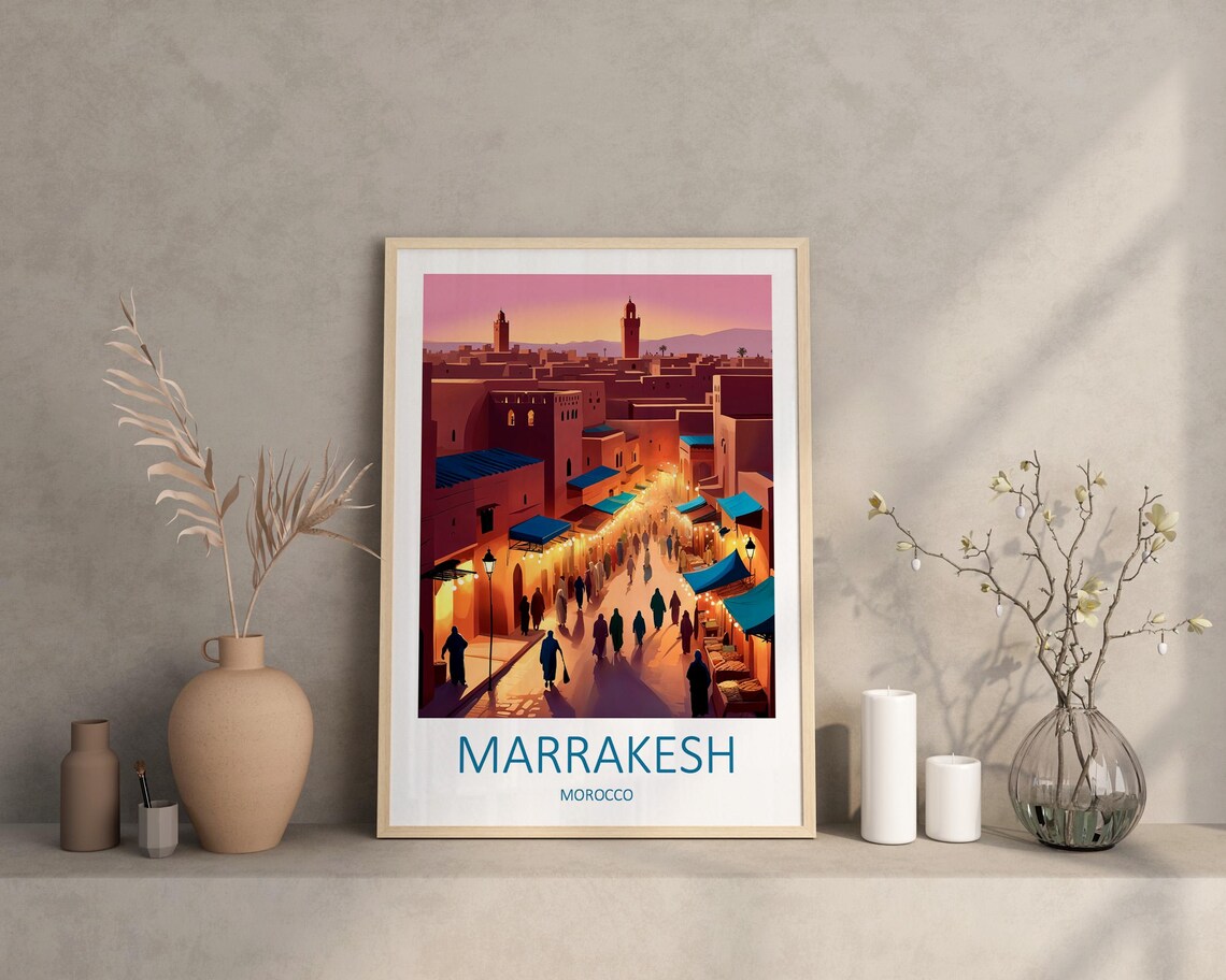 Marrakesh Morocco Medina Market Twilight Souk Lights Travel Poster - Image 2