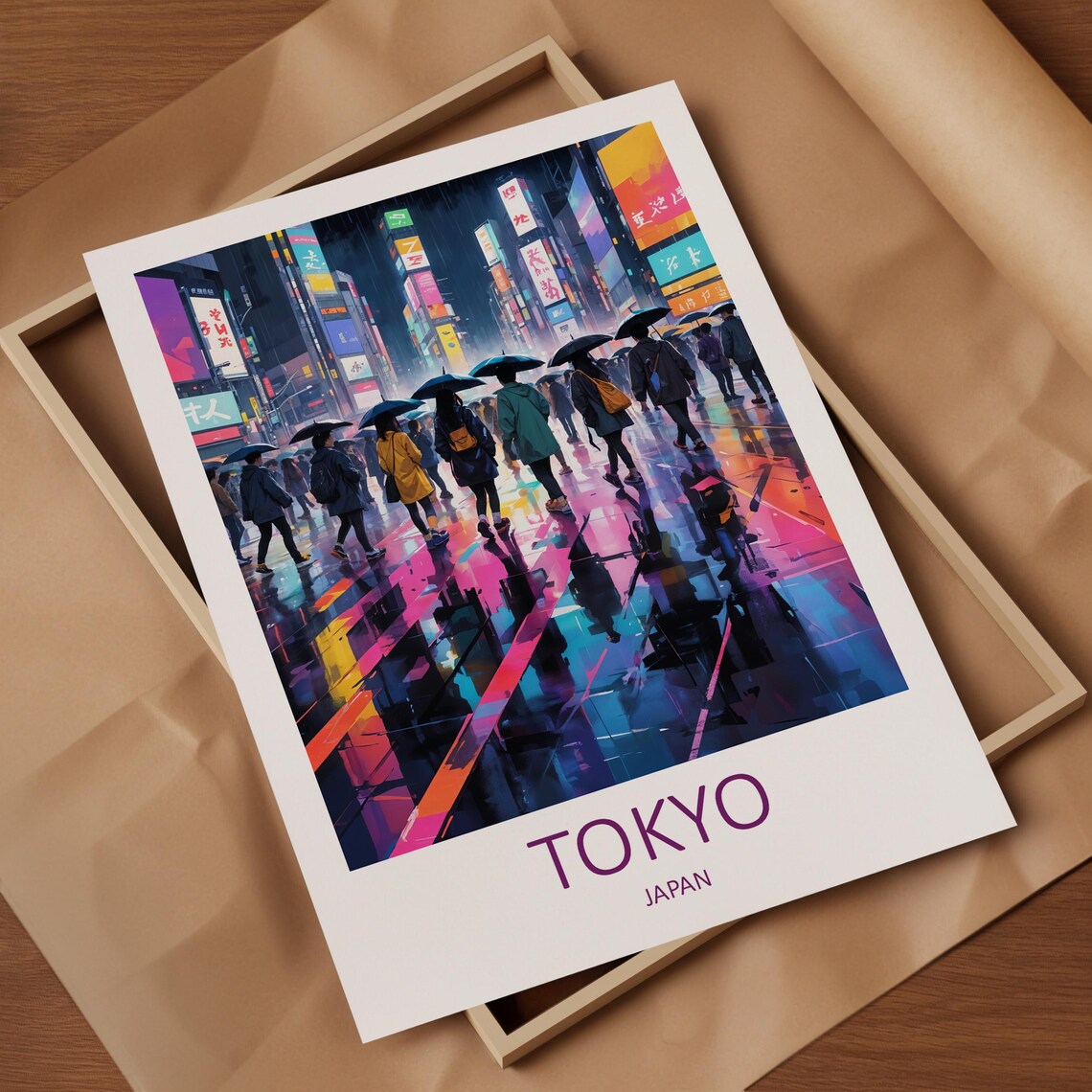 Tokyo Japan Neon City Rainy Night Umbrellas Street Travel Poster - Image 4