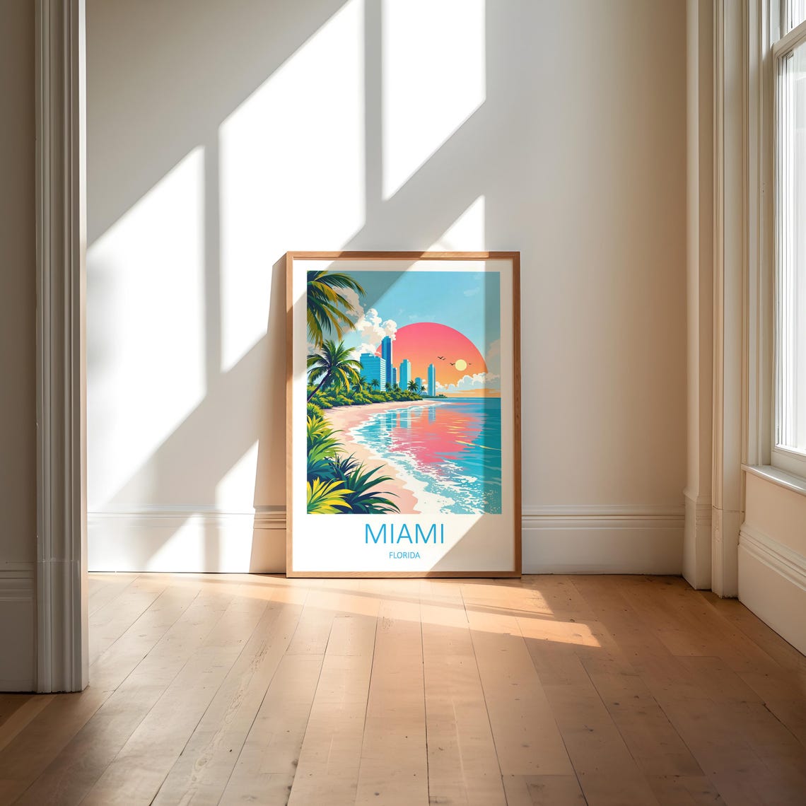 Miami Beach Palm Trees Skyline Big Sunset Florida Travel Poster - Image 5