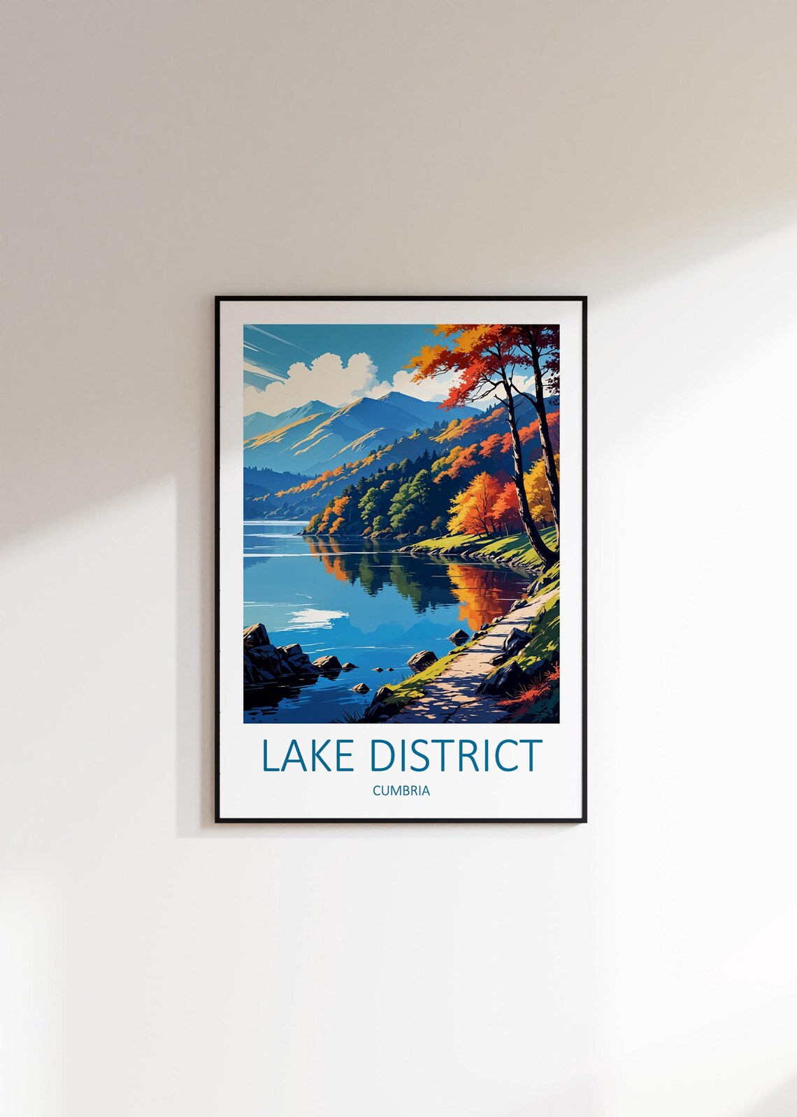 Lake District Cumbria Autumn Lake Mirror Mountain View Travel Poster - Image 2