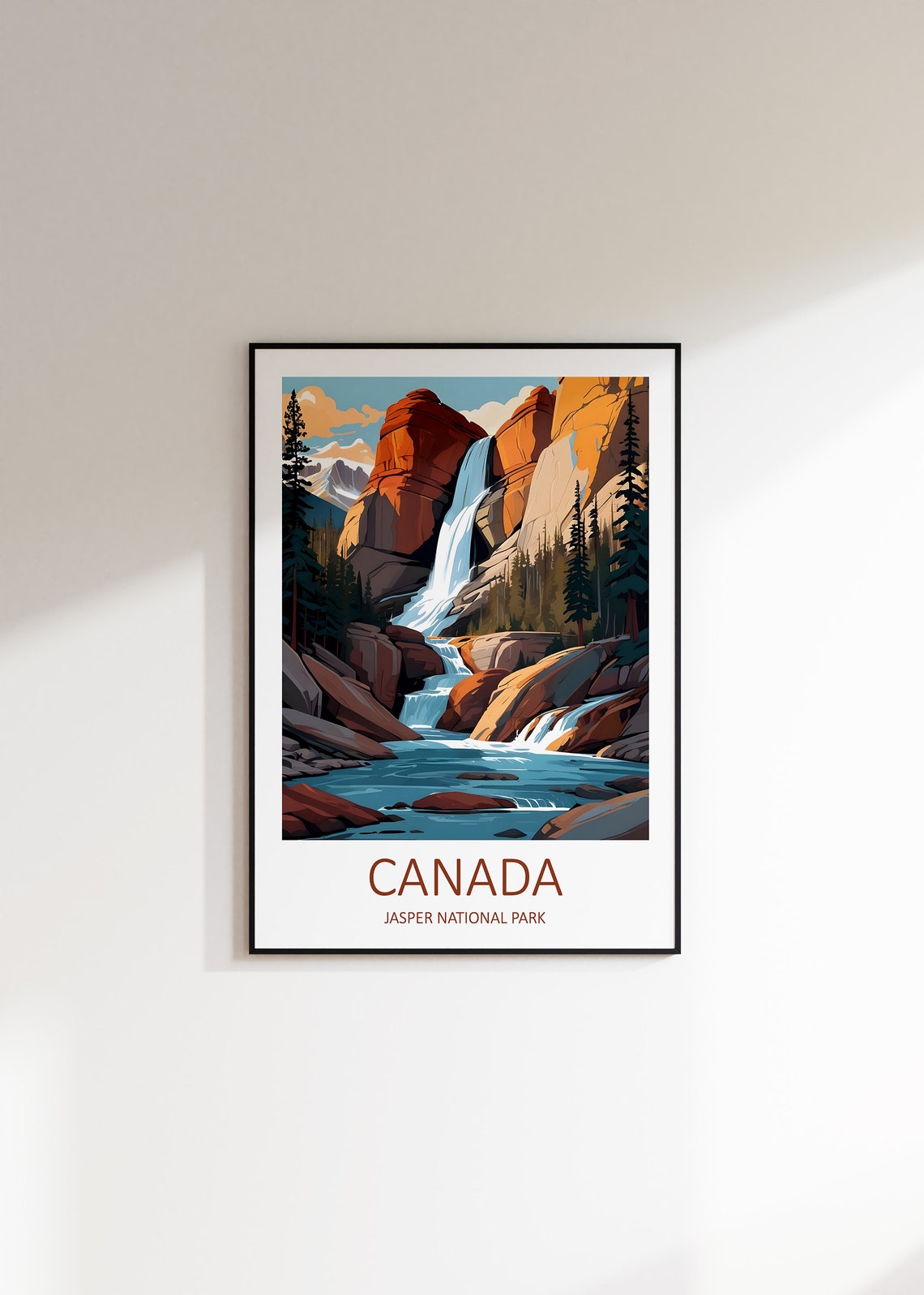 Jasper National Park Canada Waterfall Red Canyon Travel Poster - Image 4