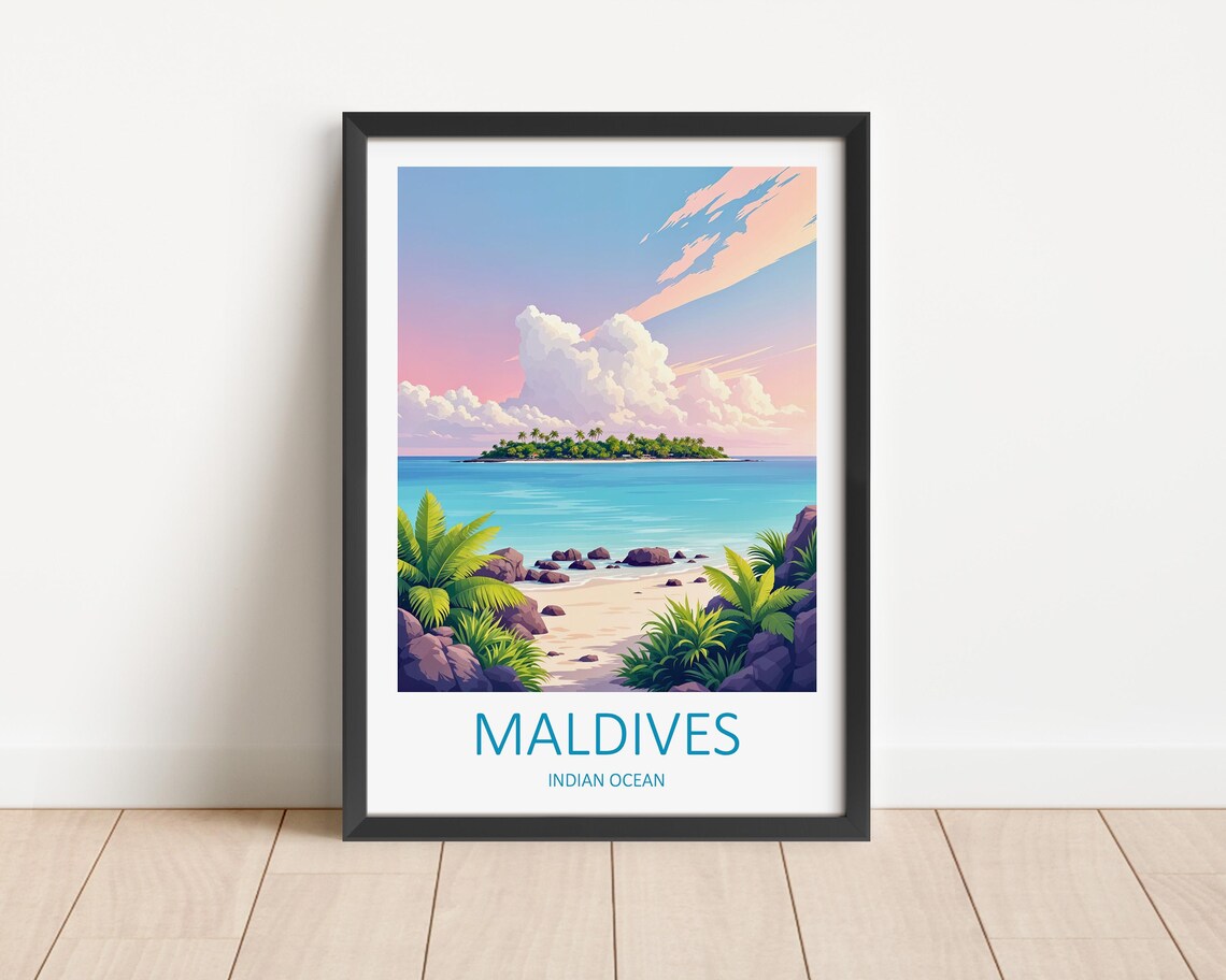 Maldives Travel Print Maldives Wall Art Maldives Poster Maldives Art Print Tropical Island Gift South Asia Indian Ocean Wedding Gift
