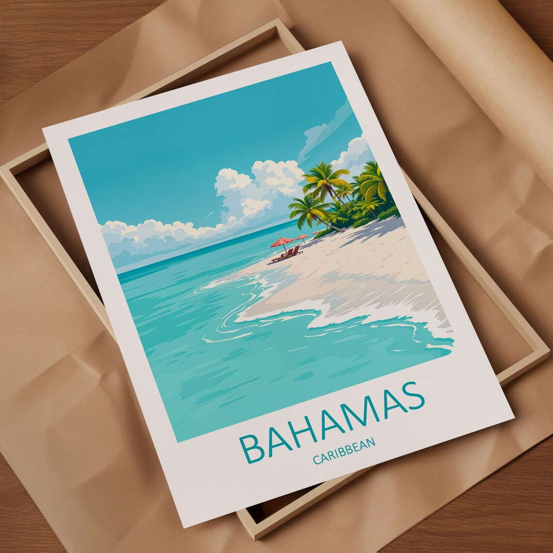 Bahamas Caribbean White Sand Beach With Palms and Umbrellas Poster - Image 4