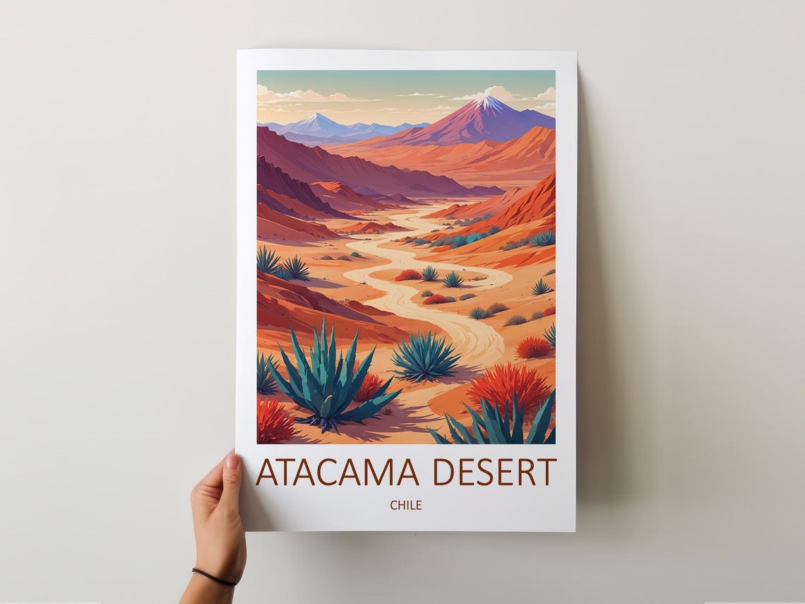 Atacama Desert Chile Red Rock Canyon Agave Landscape View Poster - Image 5