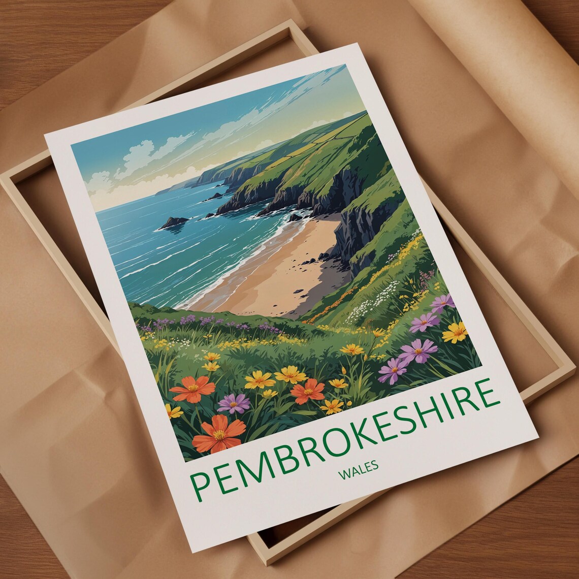 Pembrokeshire Wales Wildflower Cliff Coast Beach Travel Poster - Image 4