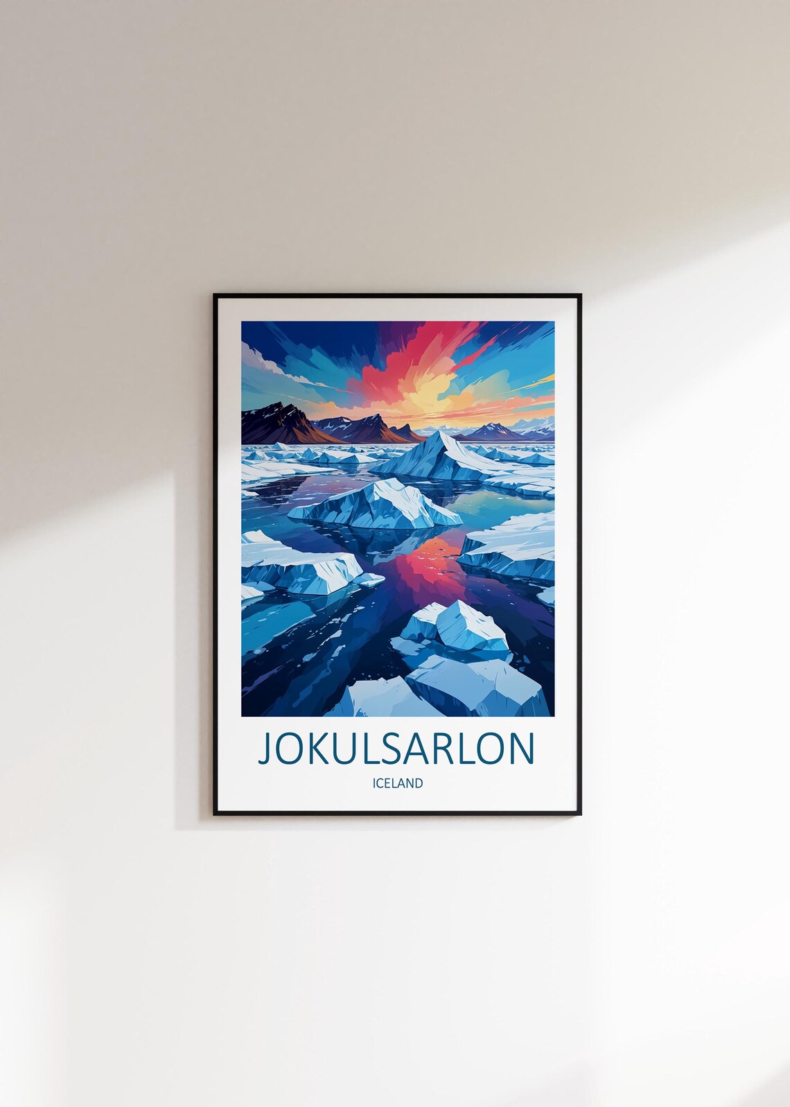 Jokulsarlon Glacier Lagoon Icebergs Sunset Iceland Travel Poster - Image 2