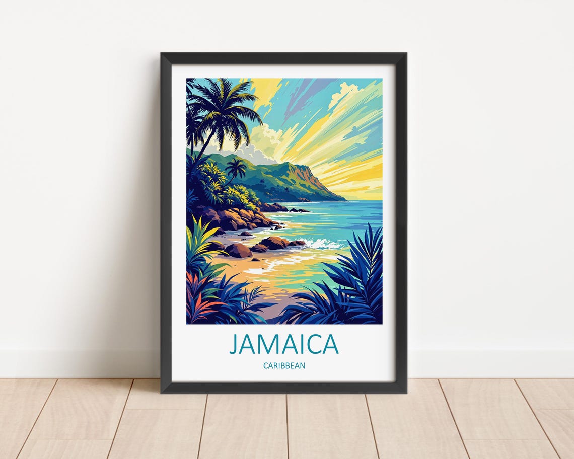 Jamaica Travel Print Wall Art Jamaica Poster Tropical Beach Art Lovers Caribbean Gift Caribbean Wall Hanging Honeymoon Gifts Birthday