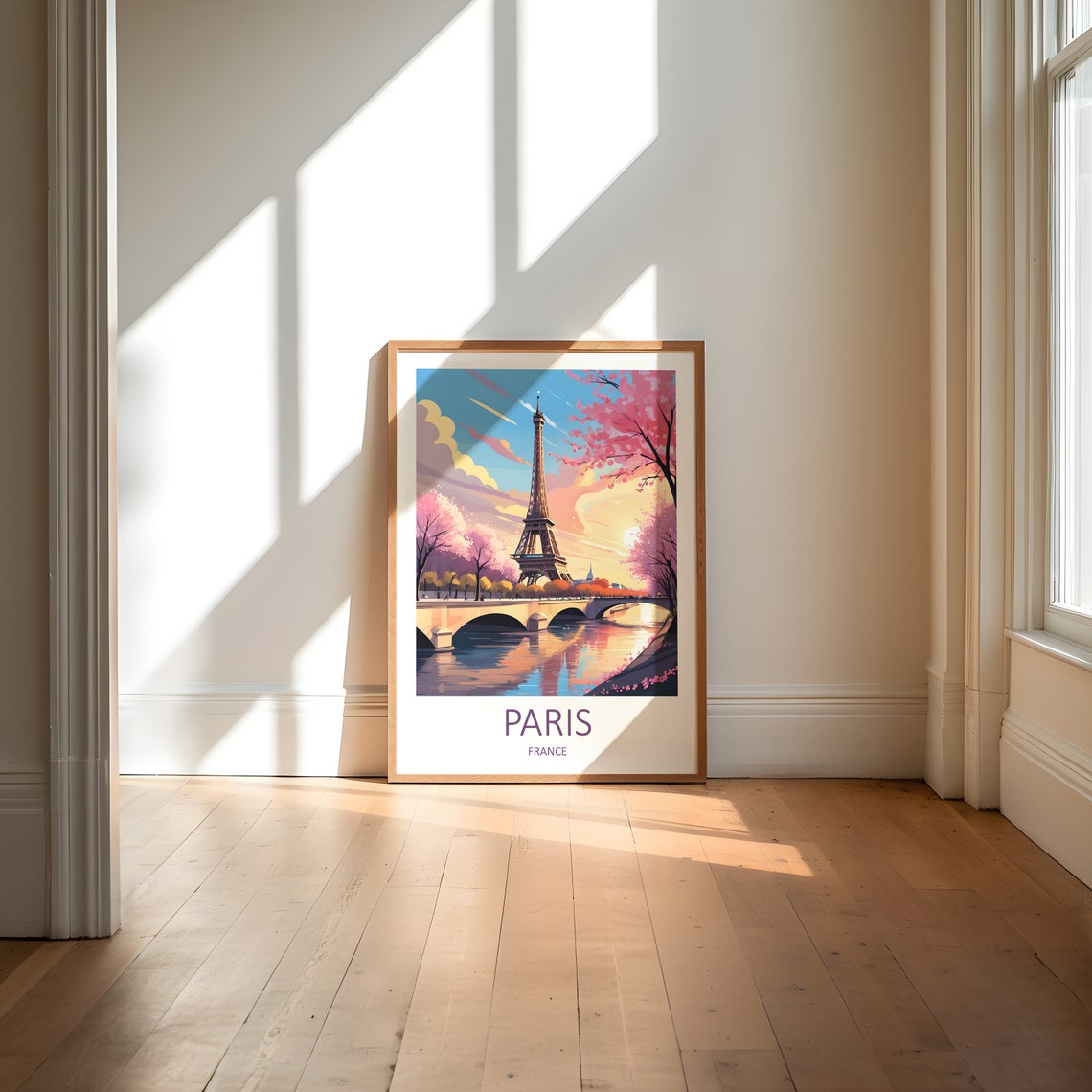 Paris France Eiffel Tower In Spring Blossoms Over The River Poster - Image 6