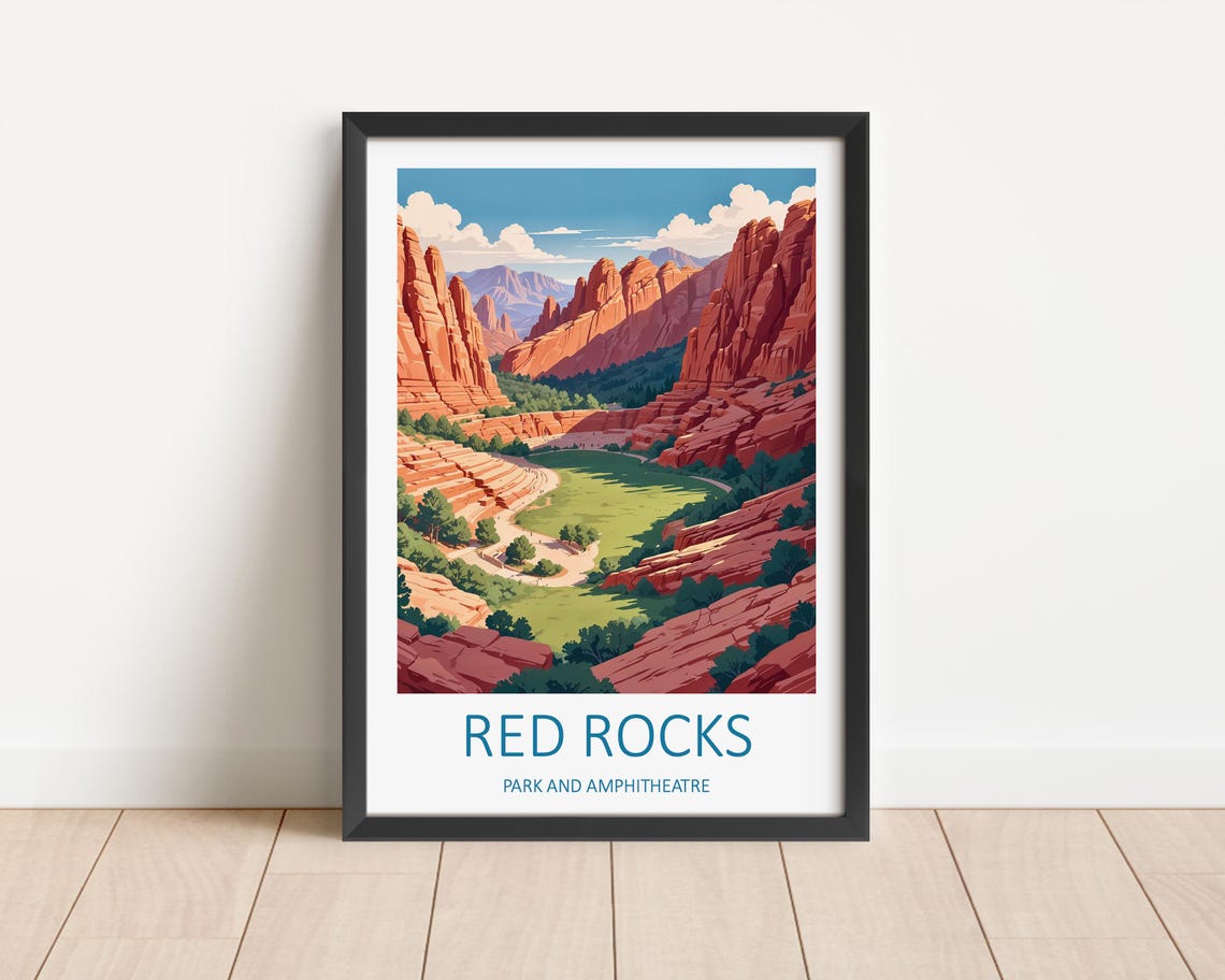 Red Rocks Print Red Rocks Colorado Red Rocks Park And Amphitheatre Travel Print Colorado Poster Colorado Art Print Travel Memories Gift