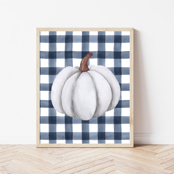 Pumpkin Wall Art, Buffalo Plaid Farmhouse Fall Print