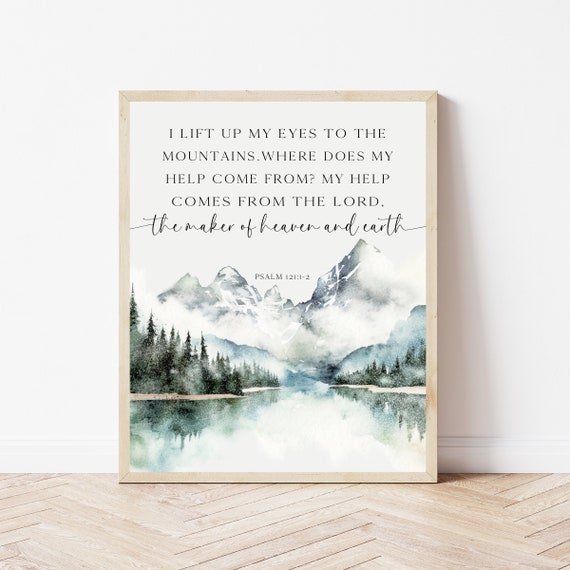 Bible Verse Psalm 121 Scripture Poster, Mountain Art