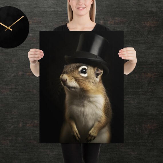 Dapper Chipmunk in Black Top Hat Cute Portrait Animal Poster