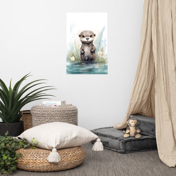 Cute Otter Poster Baby Art Nursery Watercolor Adorable Animal Childrens Room Wall