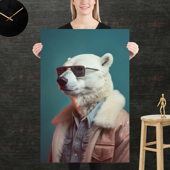 Polar Bear 80s Style Retro Poster Eighties Wall Art Living Room Funny Decor