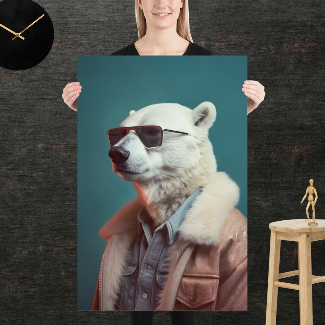 Cool Polar Bear Sunglasses 80s Style Retro Animal Portrait Poster