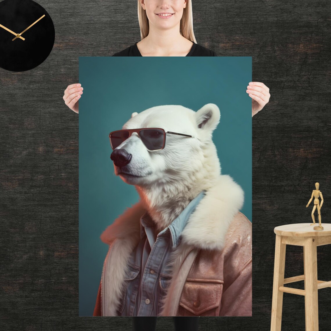 Polar Bear 80s Style Retro Poster Eighties Wall Art Living Room Funny Decor