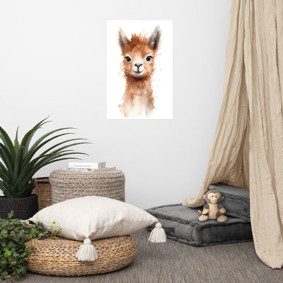 Cute Alpaca Poster Baby Art Nursery Watercolor Adorable Animal Childrens Room Wall
