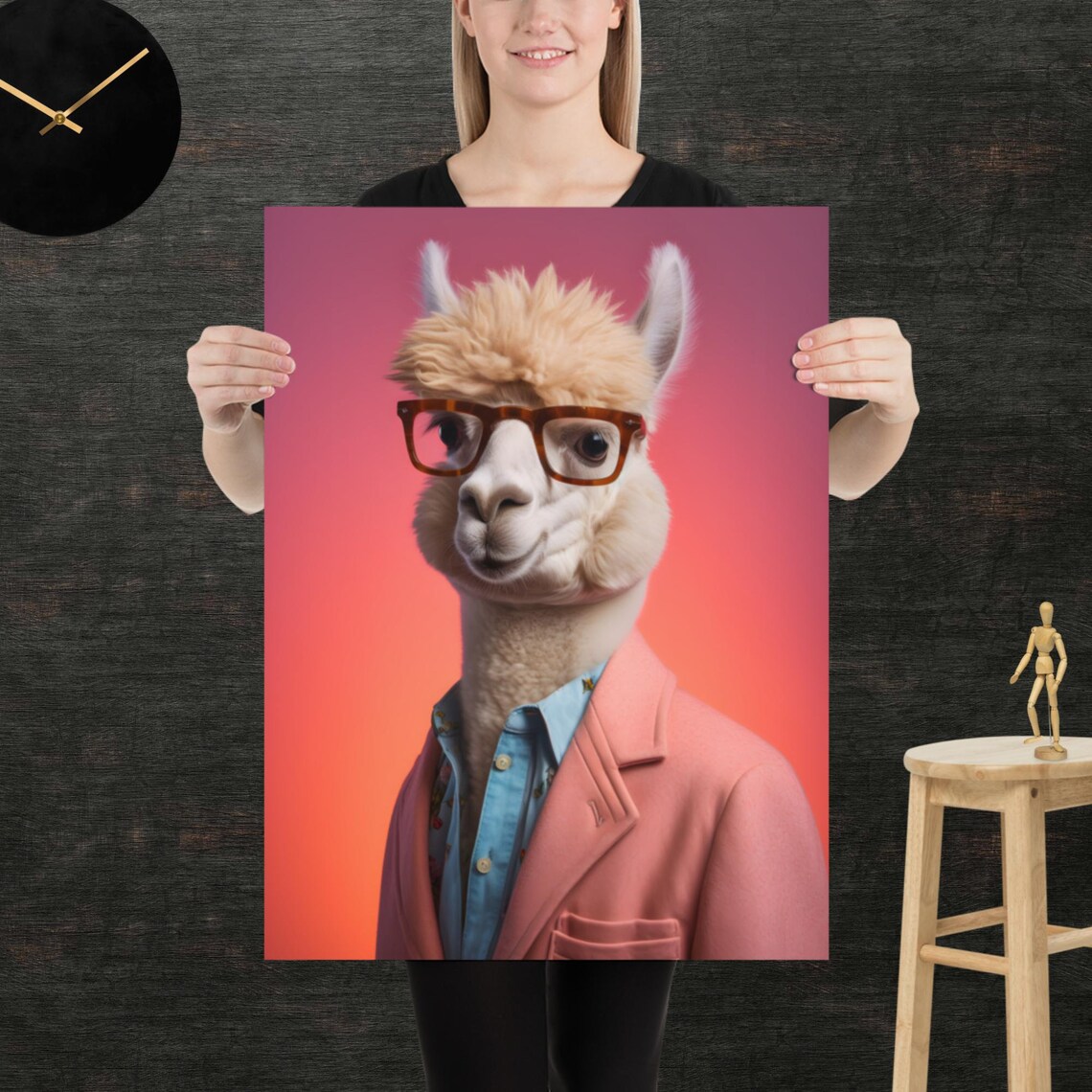 Alpaca 80s Style Retro Poster Eighties Wall Art Living Room Funny Decor