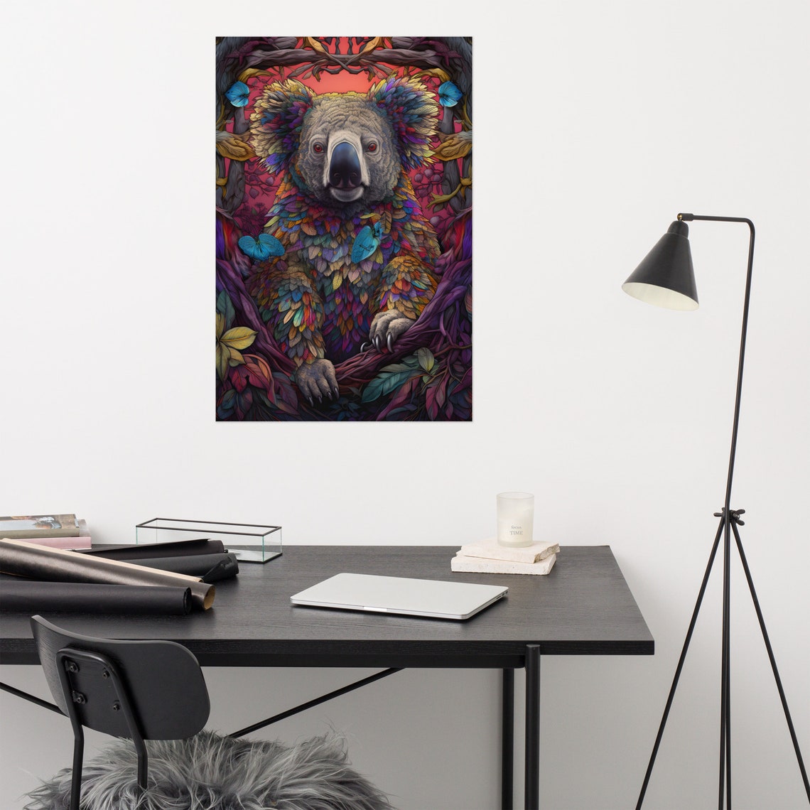 Colorful Koala Rainbow Feathered Fur Vivid Jungle Wildlife Poster