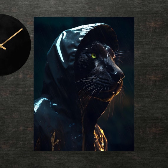 Panther In Raincoat Poster Art Wall Print Funny Animals Clothed Animal Cute