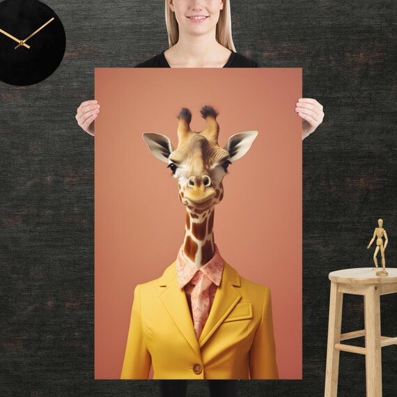 Giraffe 80s Style Retro Poster Eighties Wall Art Living Room Funny Decor
