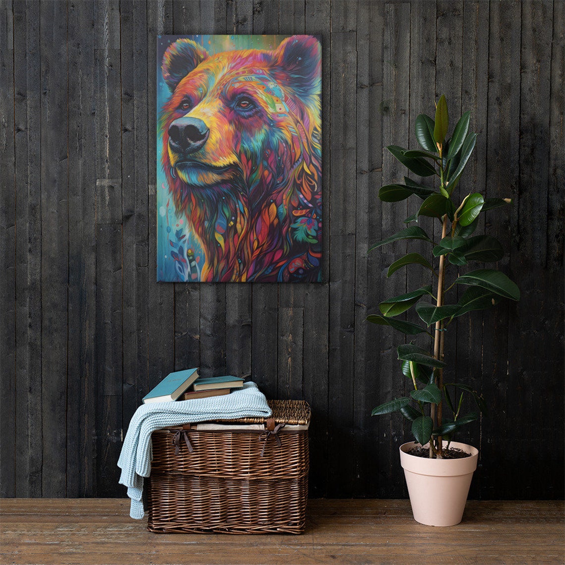 Colorful Bear Portrait Poster Vibrant Psychedelic Animal Art