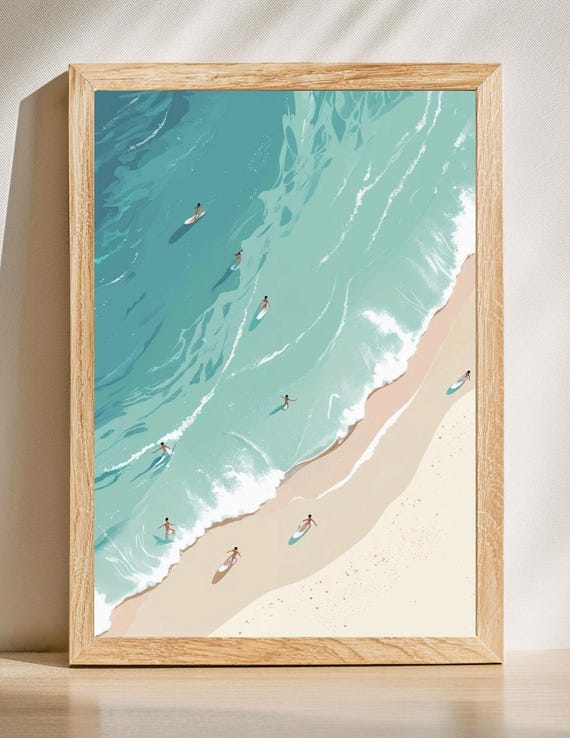 Aerial Beach Print Ocean Waves Coastal Home Decor