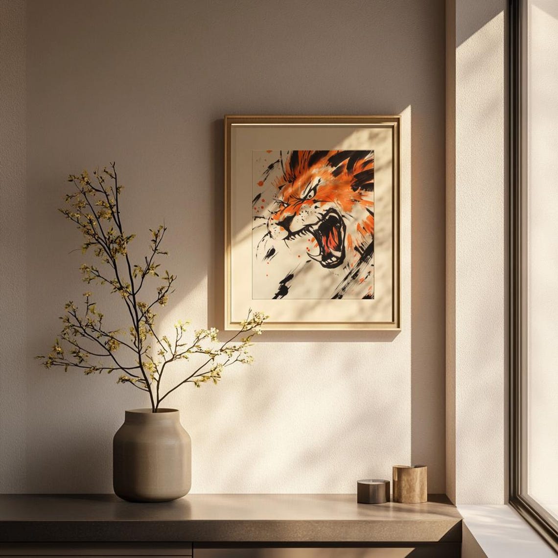 Roaring Tiger Brushstroke Art Print Japanese Ink Painting Style Bold Animal Wall Wild Expressionist Jungle Decor Instant - Image 3