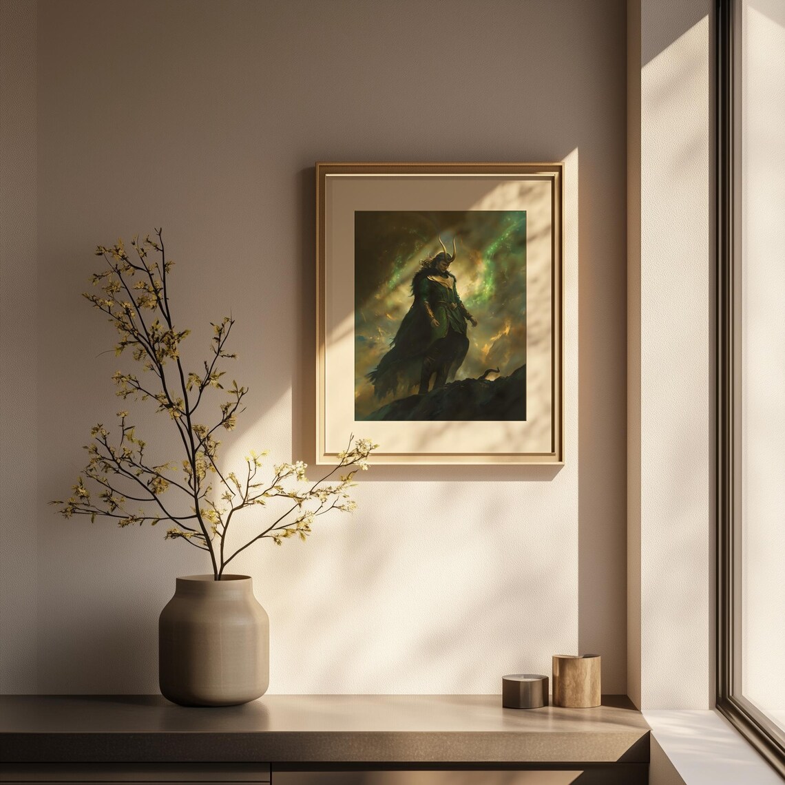 Loki God of Mischief Horned Green Cloak Baroque Fantasy Poster - Image 3