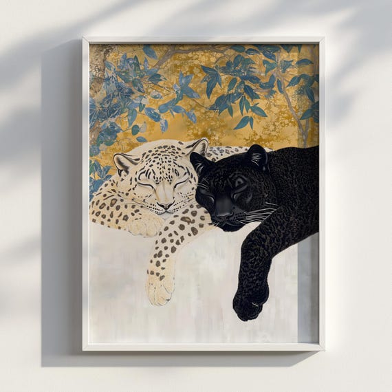 Quiet Companions Ukiyo-e Snow Leopards Art Print