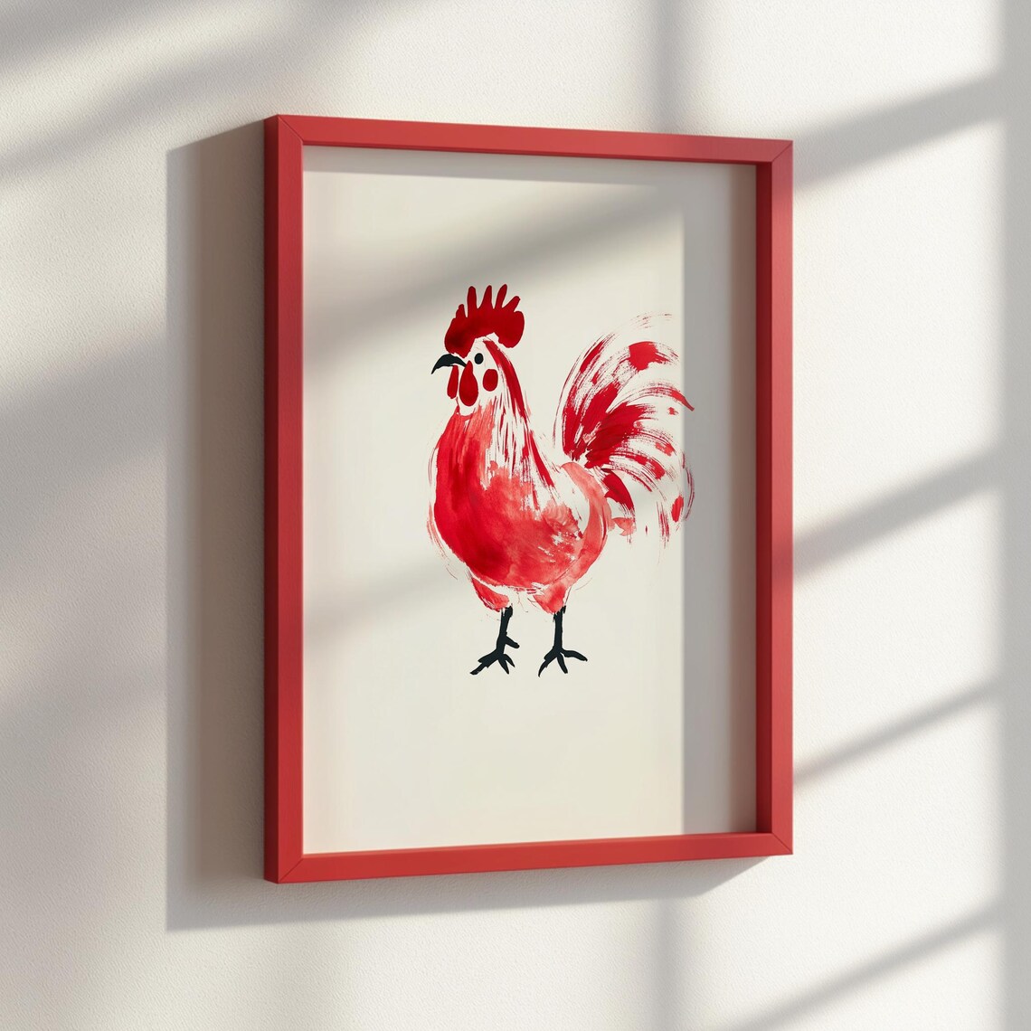 Red Ink Sumie Rooster Minimalist Japanese Brush Painting Zen Poster - Image 2
