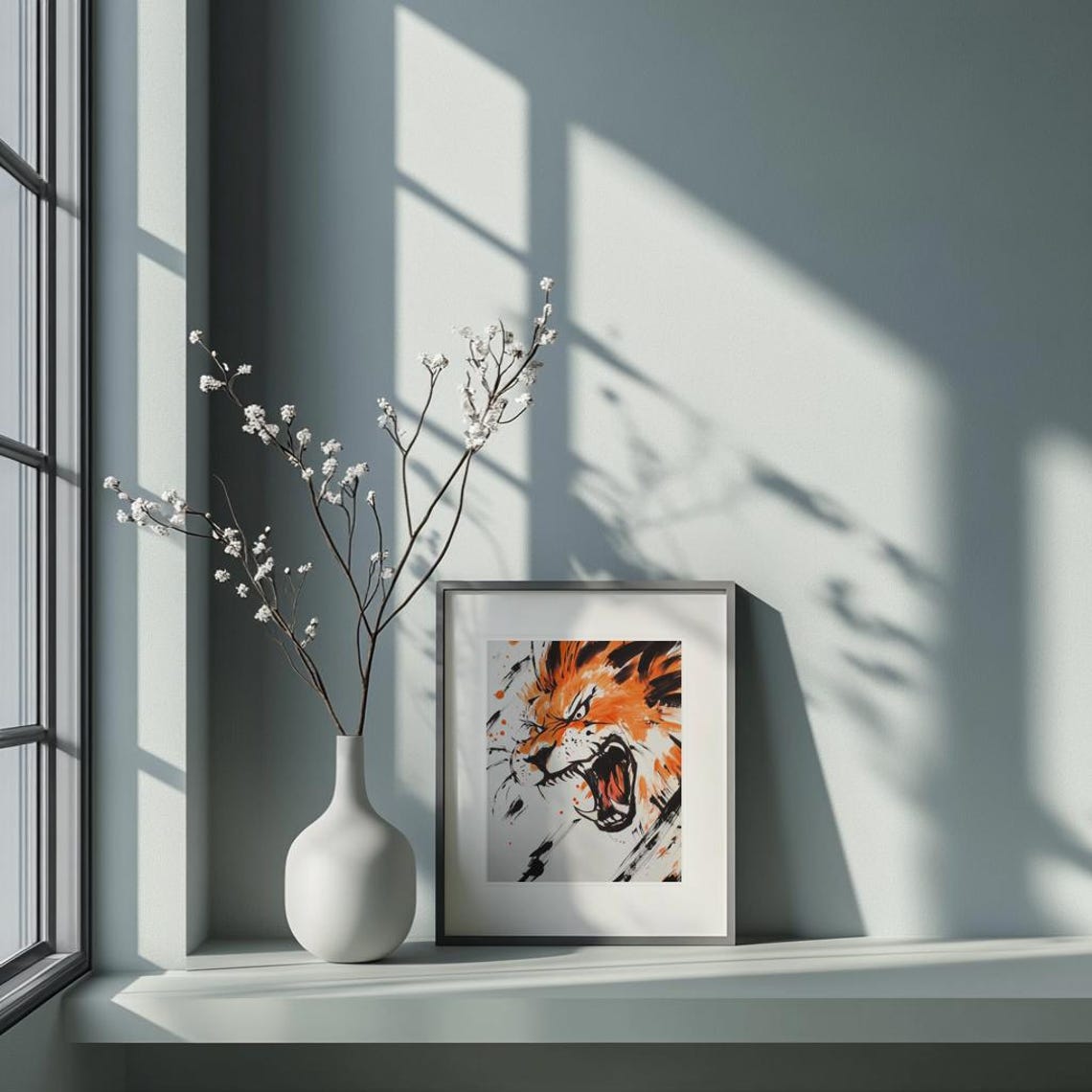 Roaring Tiger Brushstroke Art Print Japanese Ink Painting Style Bold Animal Wall Wild Expressionist Jungle Decor Instant - Image 2