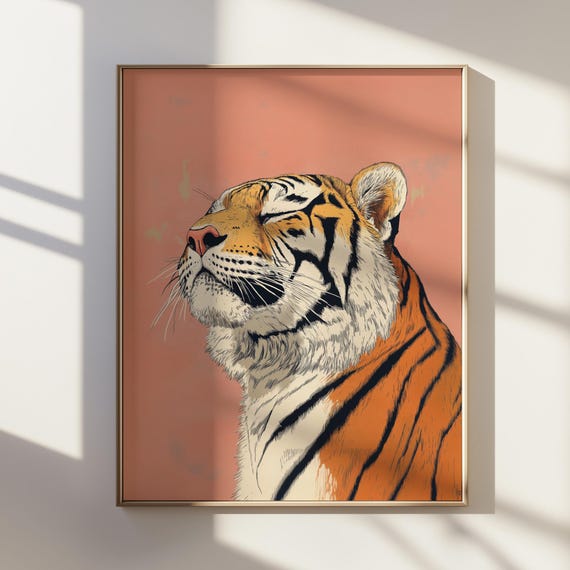 Smiling Tiger Portrait, Ukiyo-E Style Art Print