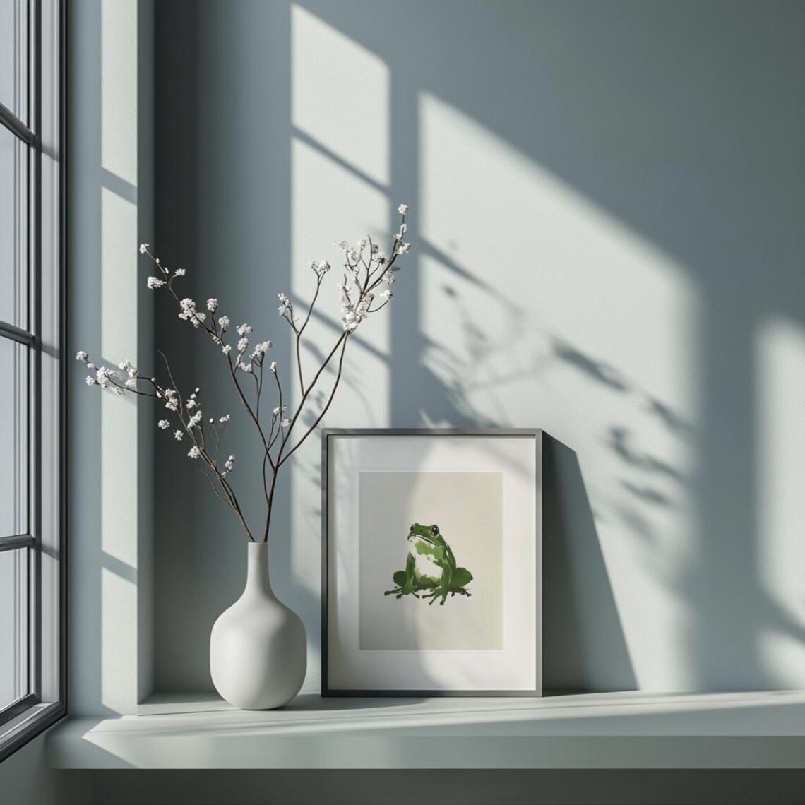 Green Frog Japanese Sumi E Ink Minimalist Zen Animal Art Poster - Image 2
