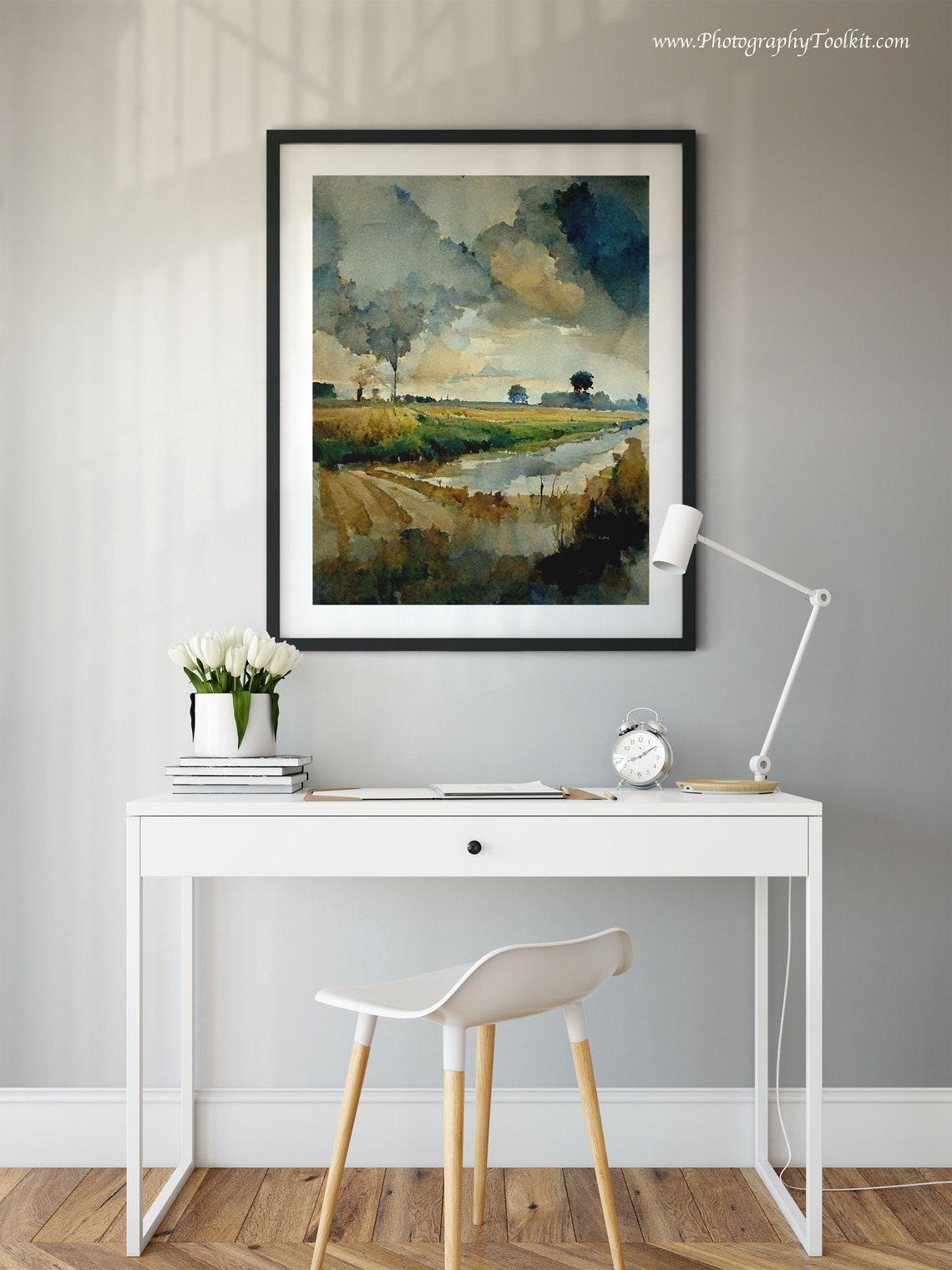 Country Road Fields Dramatic Clouds Muted Rural Landscape Poster - Image 2