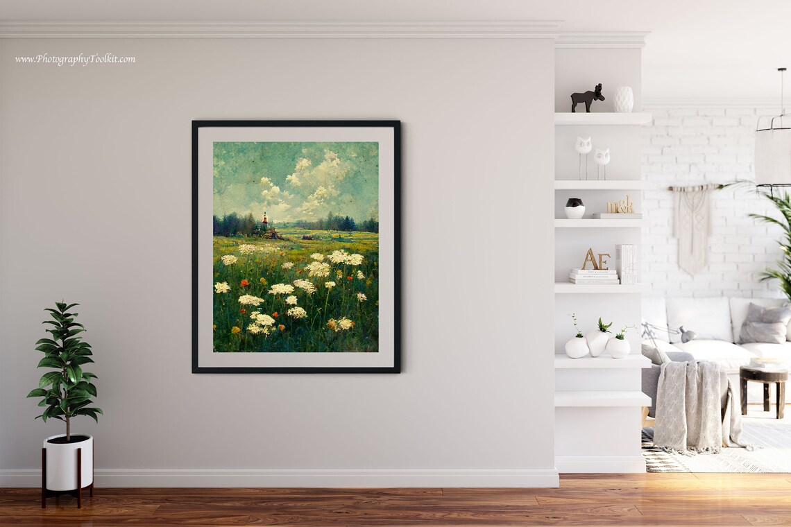 Vintage Spring Meadow Painting, Country Landscape Art Print - Image 4