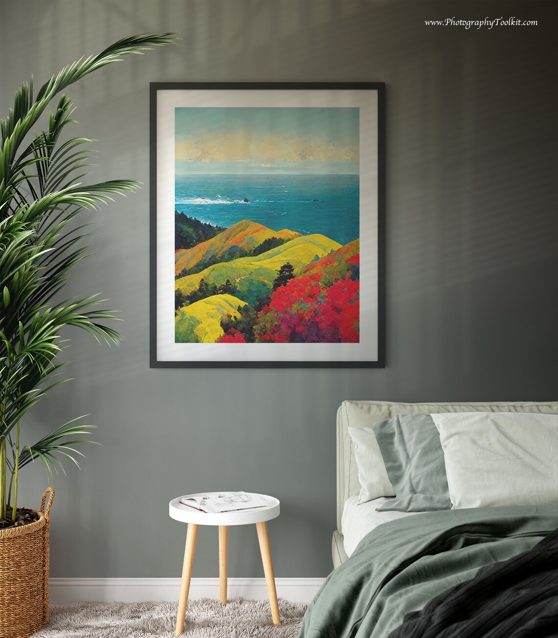 Big Sur Rolling Hills Wildflowers Blue Pacific Ocean Vibrant Landscape Print - Image 3