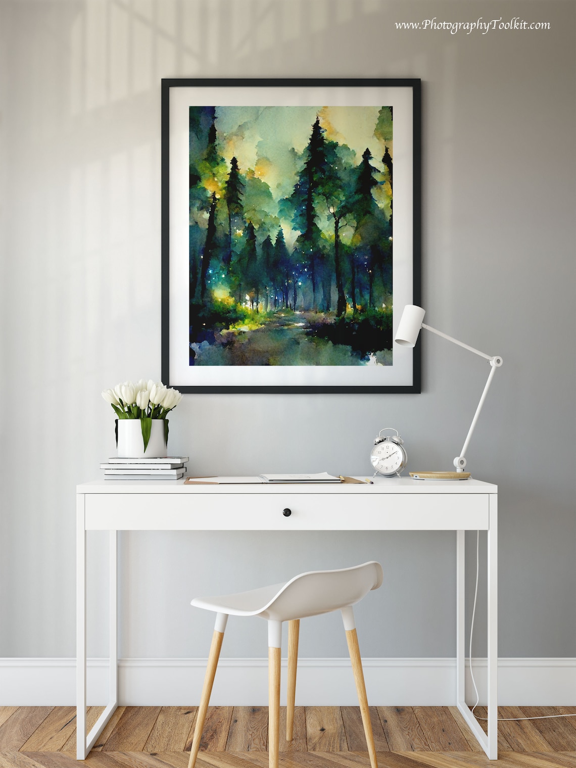 Starry Night In The Forest, Watercolor Art Print - Image 2