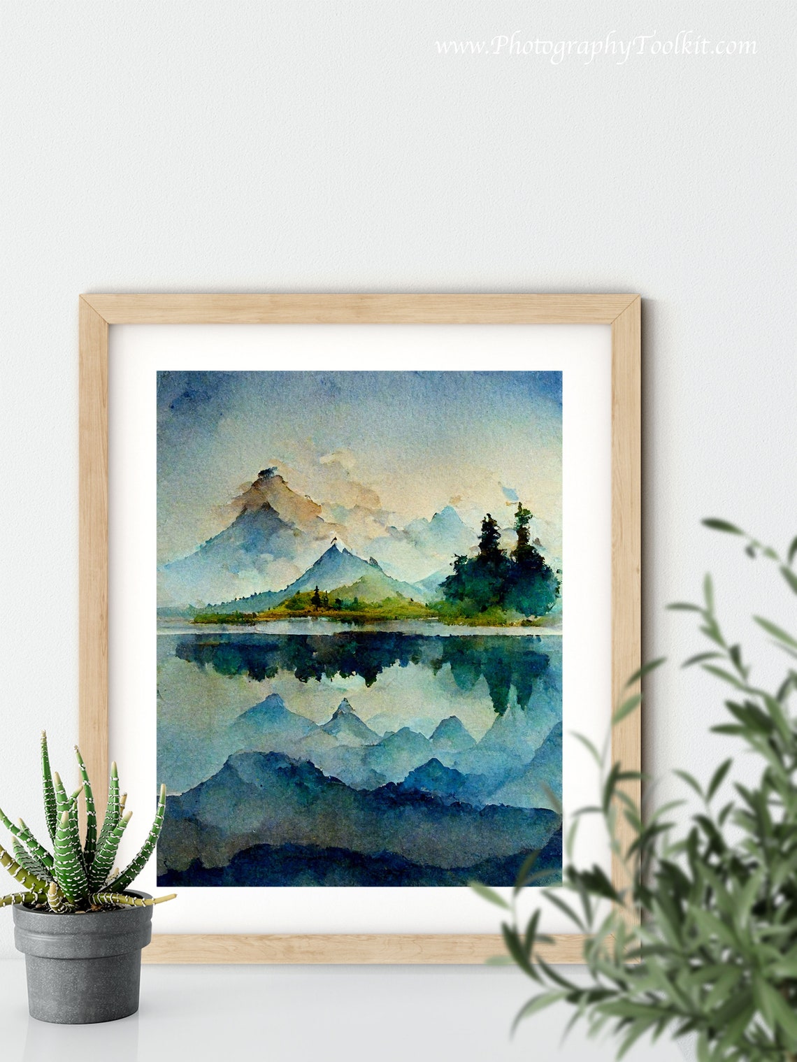 Blue Mountain Peaks and Pines Reflected in a Lake Watercolor Poster - Image 5