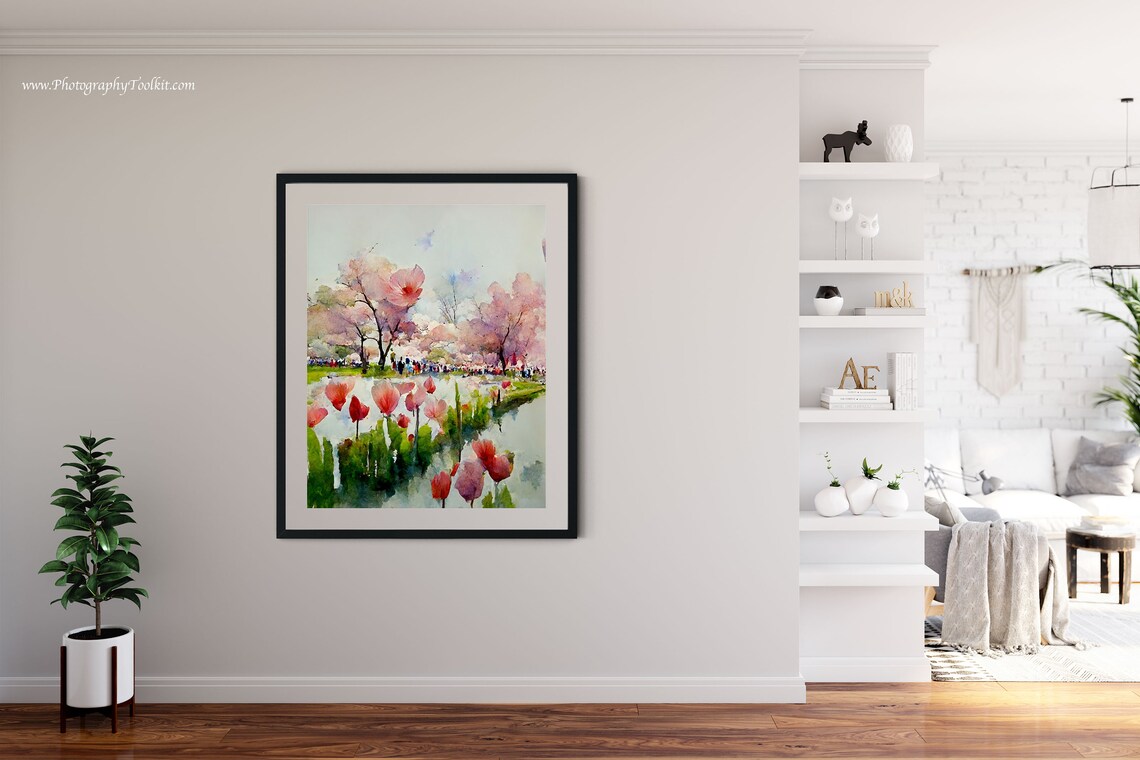 Tulip Field Landscape Art Print, Vintage Floral - Image 4