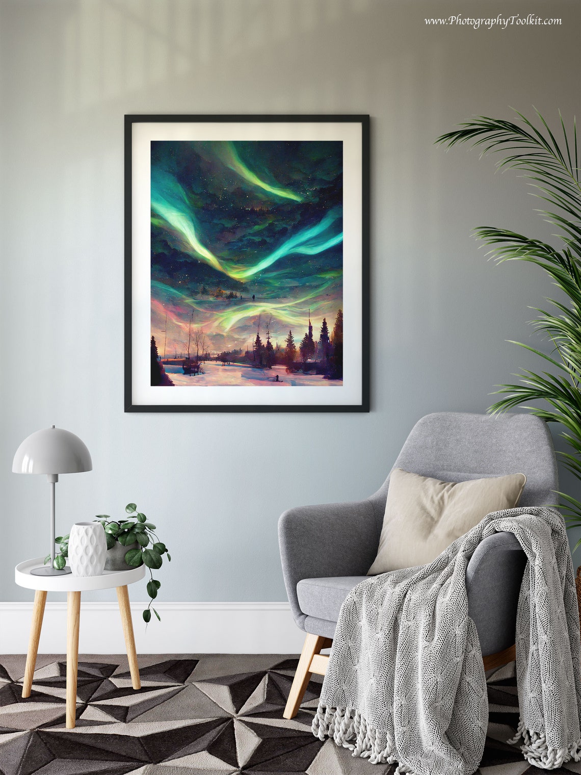 Aurora Borealis Snowy Forest Night Sky Watercolor Scenic Poster - Image 6