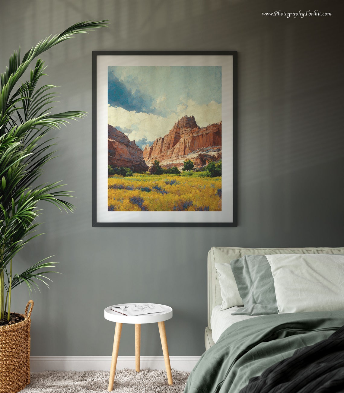 Capitol Reef Red Rock Canyon Golden Meadow Blue Clouds Utah Print - Image 3