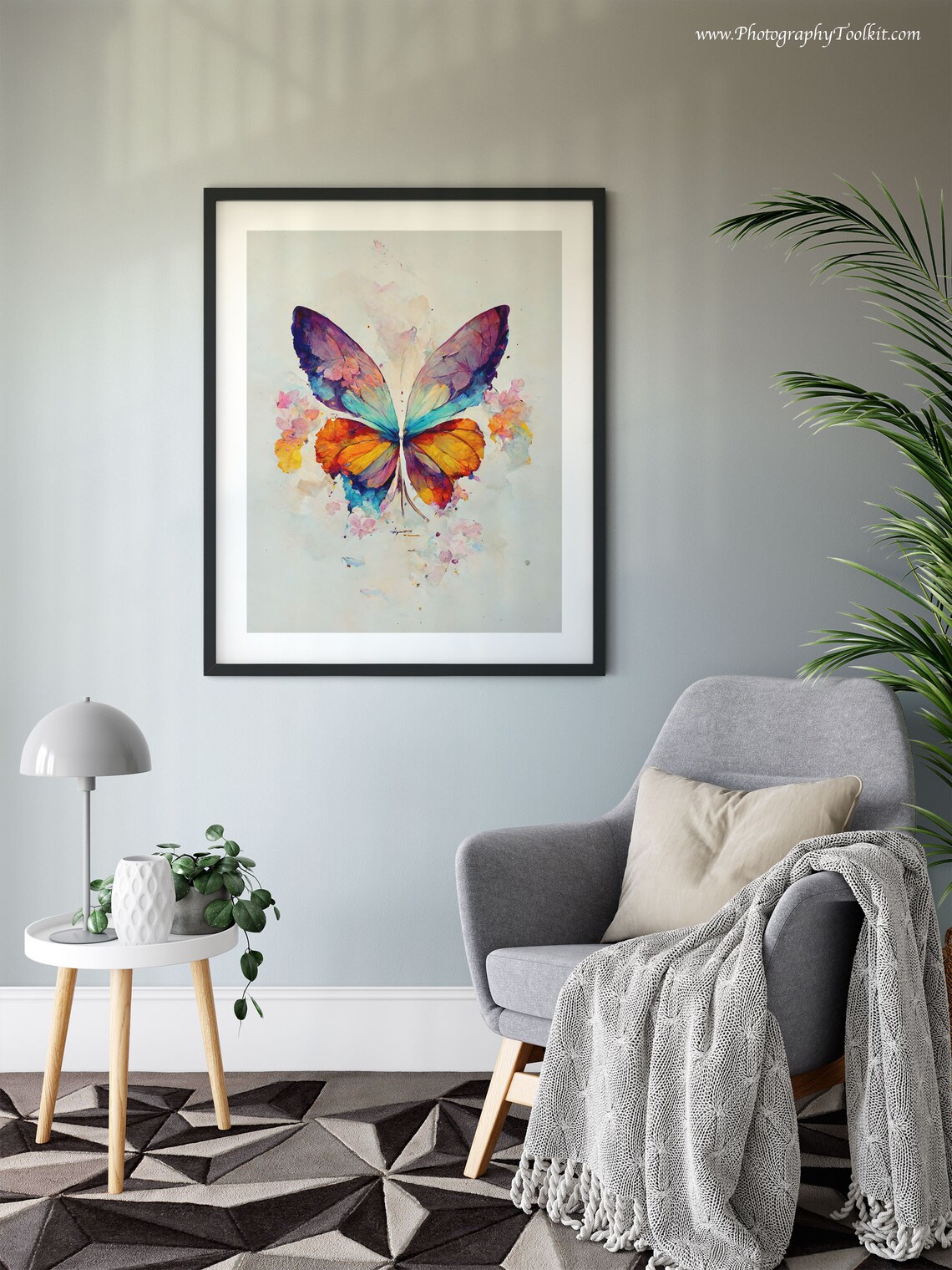 Rainbow Watercolor Butterfly Colorful Wings Floral Splash Art Poster - Image 6