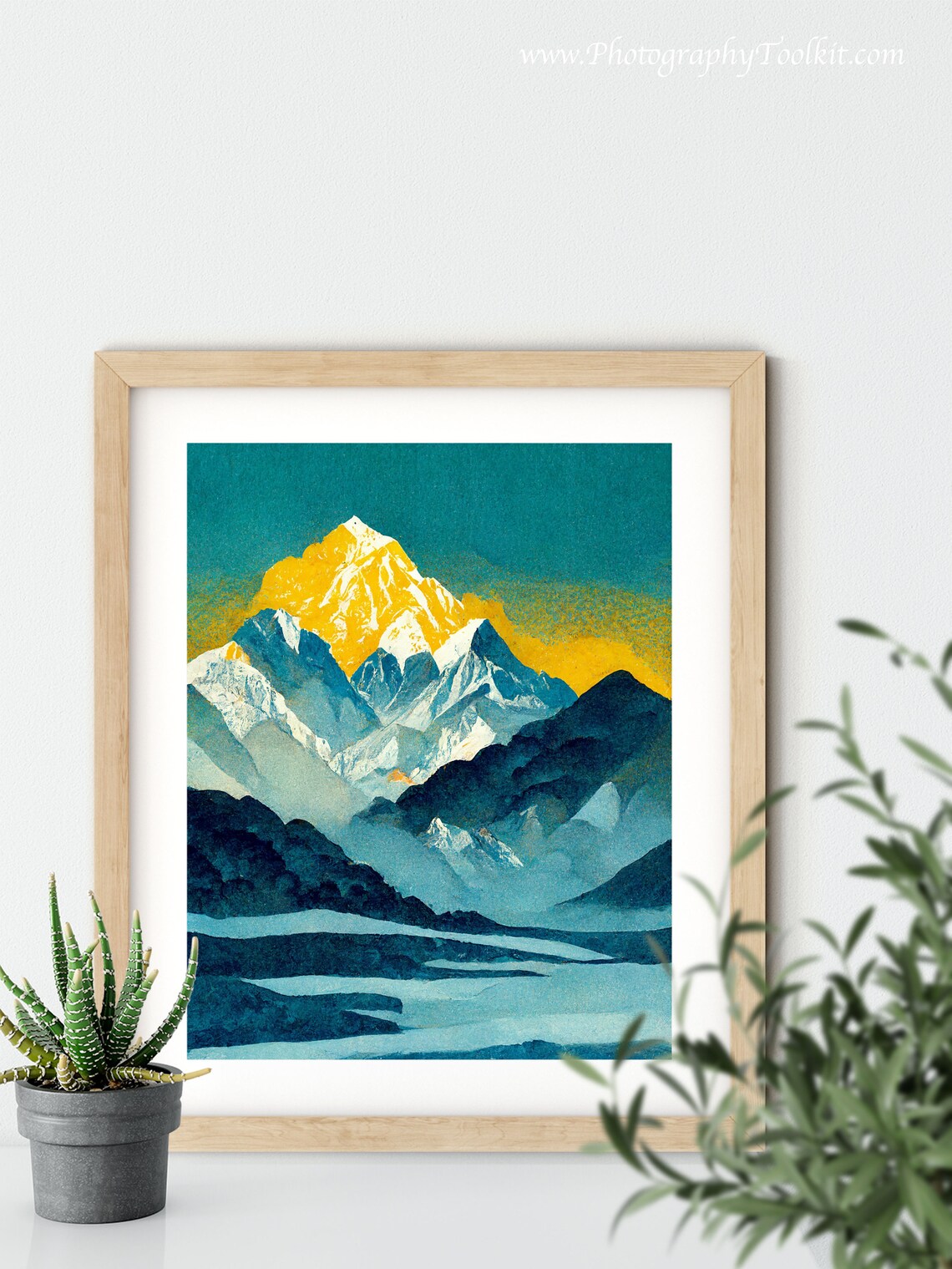 Mount Everest Golden Summit Snowy Peak Teal Blue Watercolor Print - Image 5