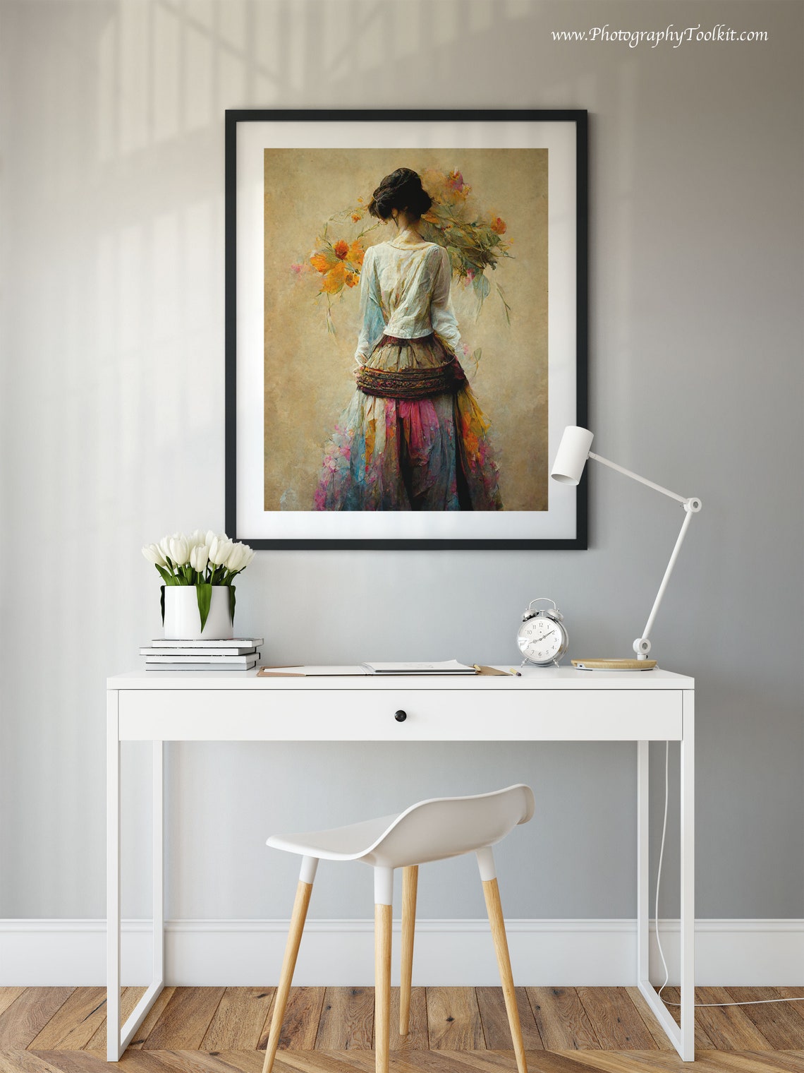 Peasant Woman Carrying Wheat Watercolor Rustic Portrait Poster - Image 2