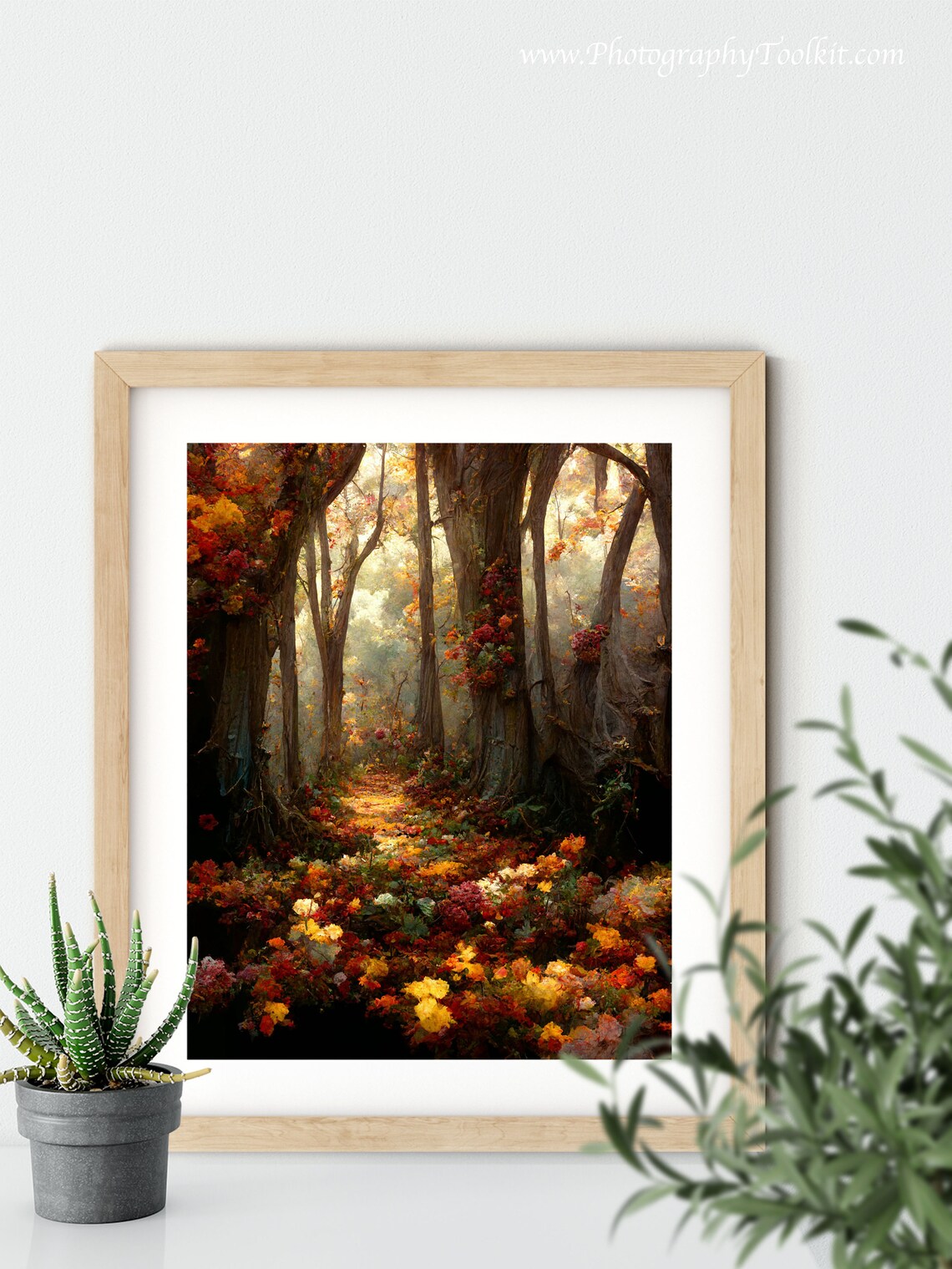 Autumn Forest Path Golden Light Flower Meadow Woodland Landscape Print - Image 5